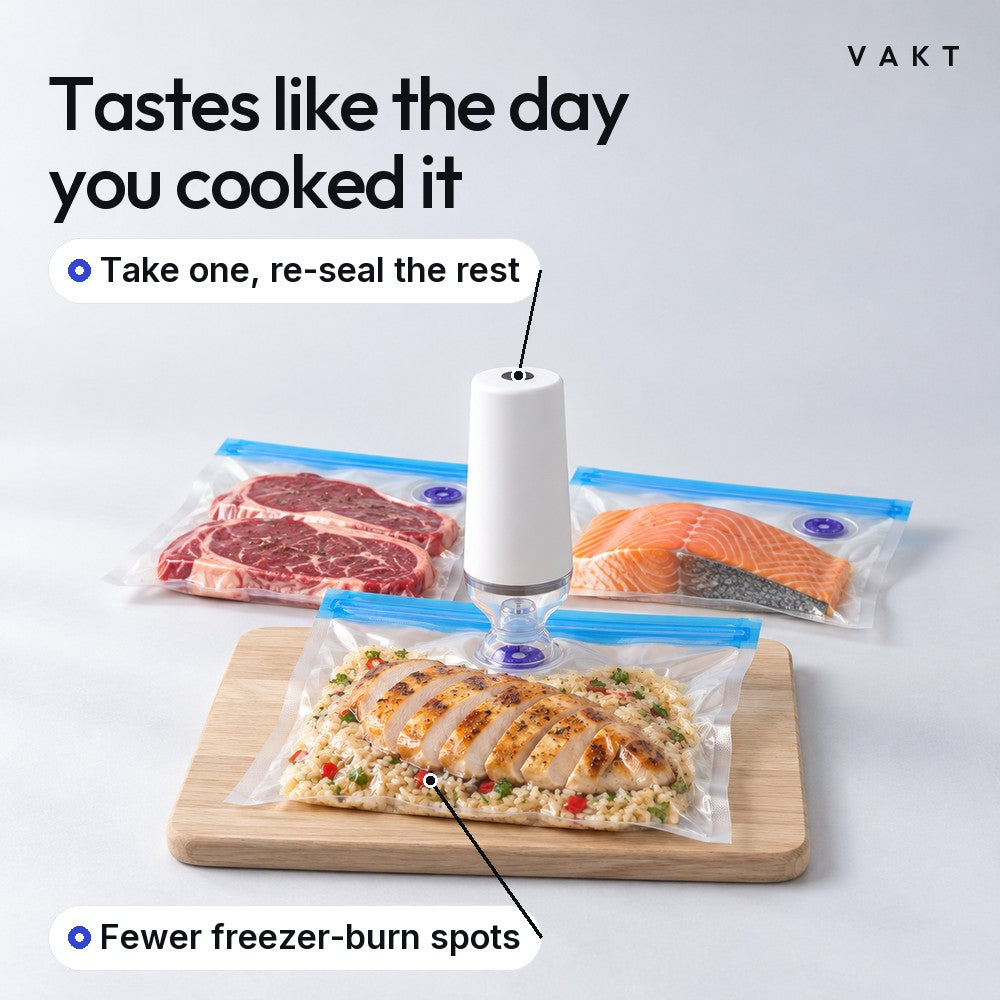 Tastes like the day you cooked it. Take one, re-seal the rest. Fewer freezer-burn spots.